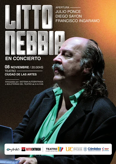 Flyer de Litto Nebbia, 8 de noviembre, Teatro Ciudad de las Artes